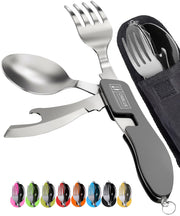2 Pack Stainless Steel 4 in 1 Camping Utensils with Bottle Opener