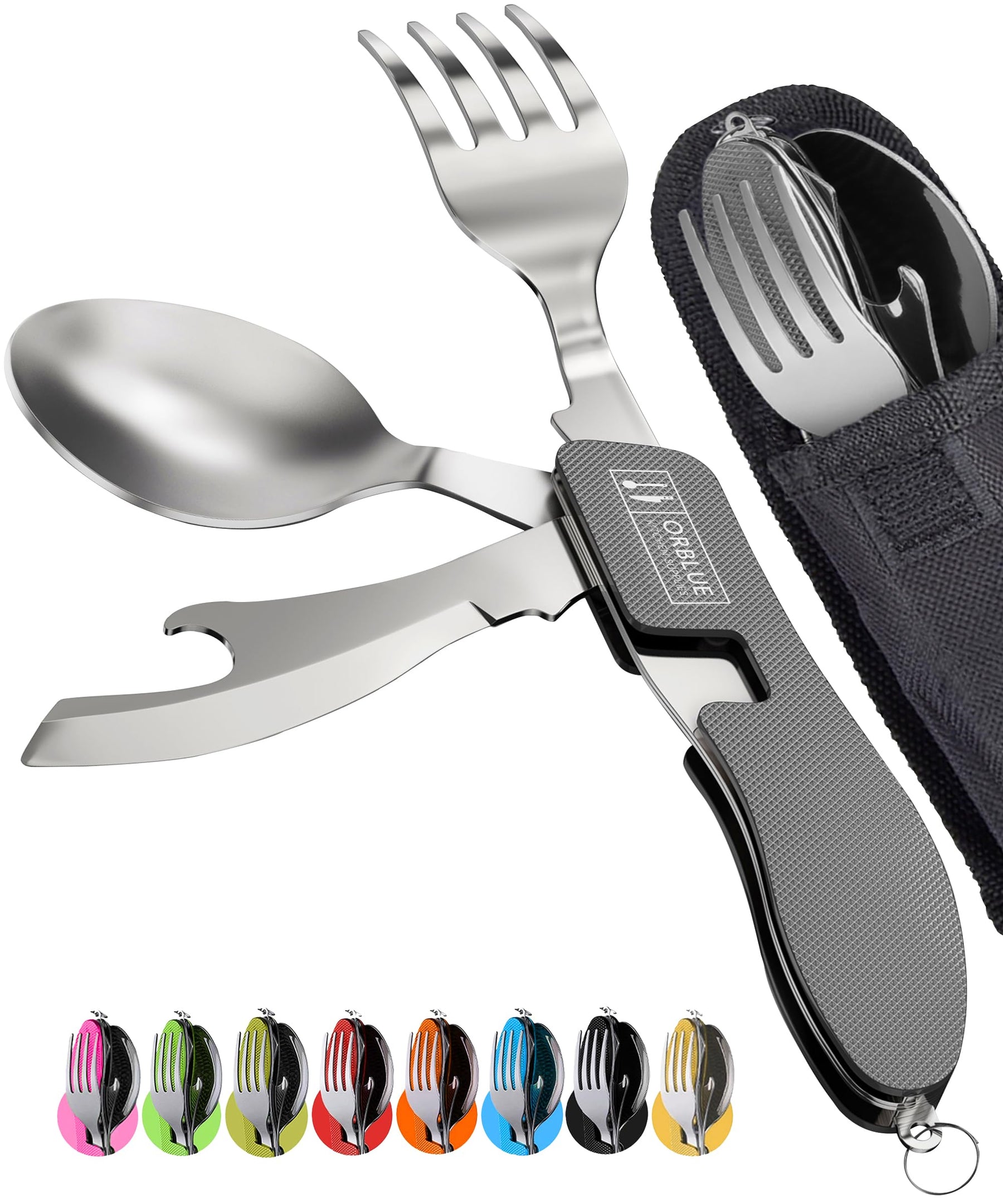 2 Pack Stainless Steel 4 in 1 Camping Utensils with Bottle Opener