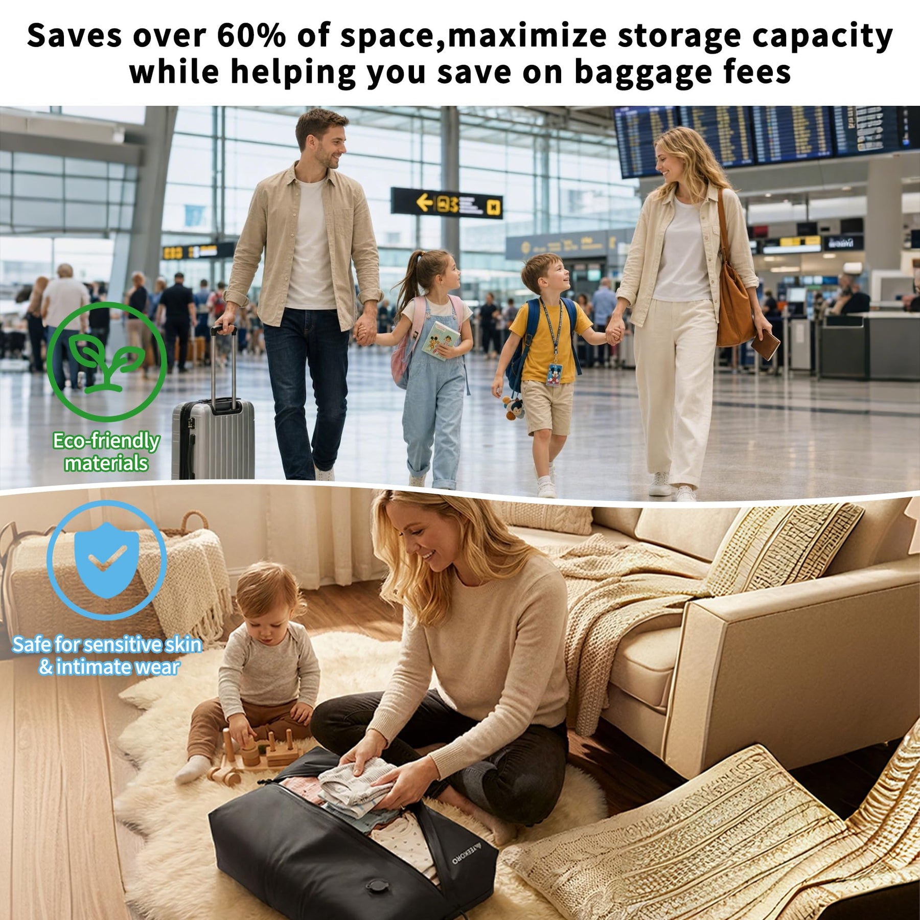 IPX8 Waterproof Reusable Travel Vacuum Compression Bags for Suitcases