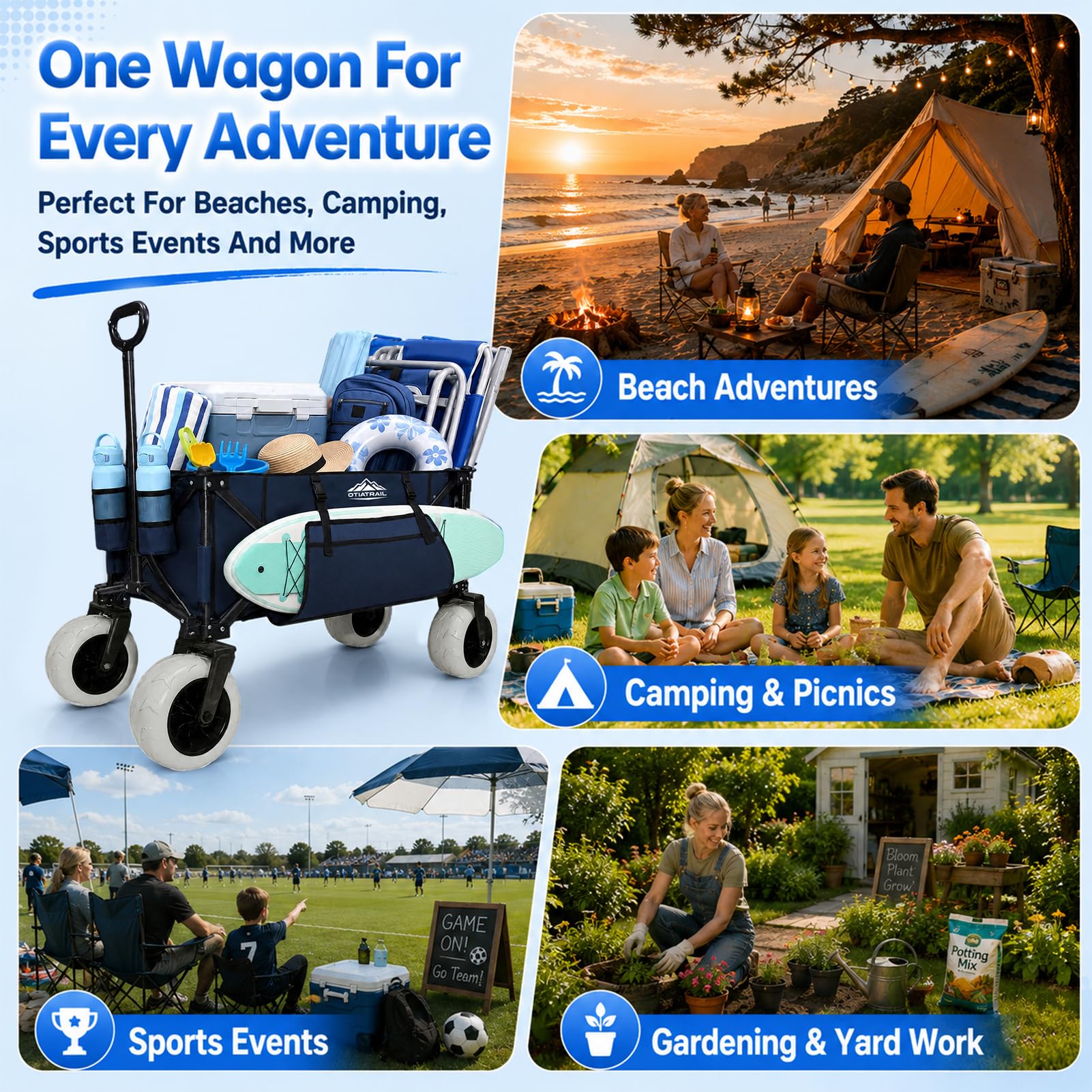 Heavy Duty Beach Wagon with Big Sand Proof Wheels Large Capacity Cart