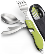 2 Pack Stainless Steel 4 in 1 Camping Utensils with Bottle Opener