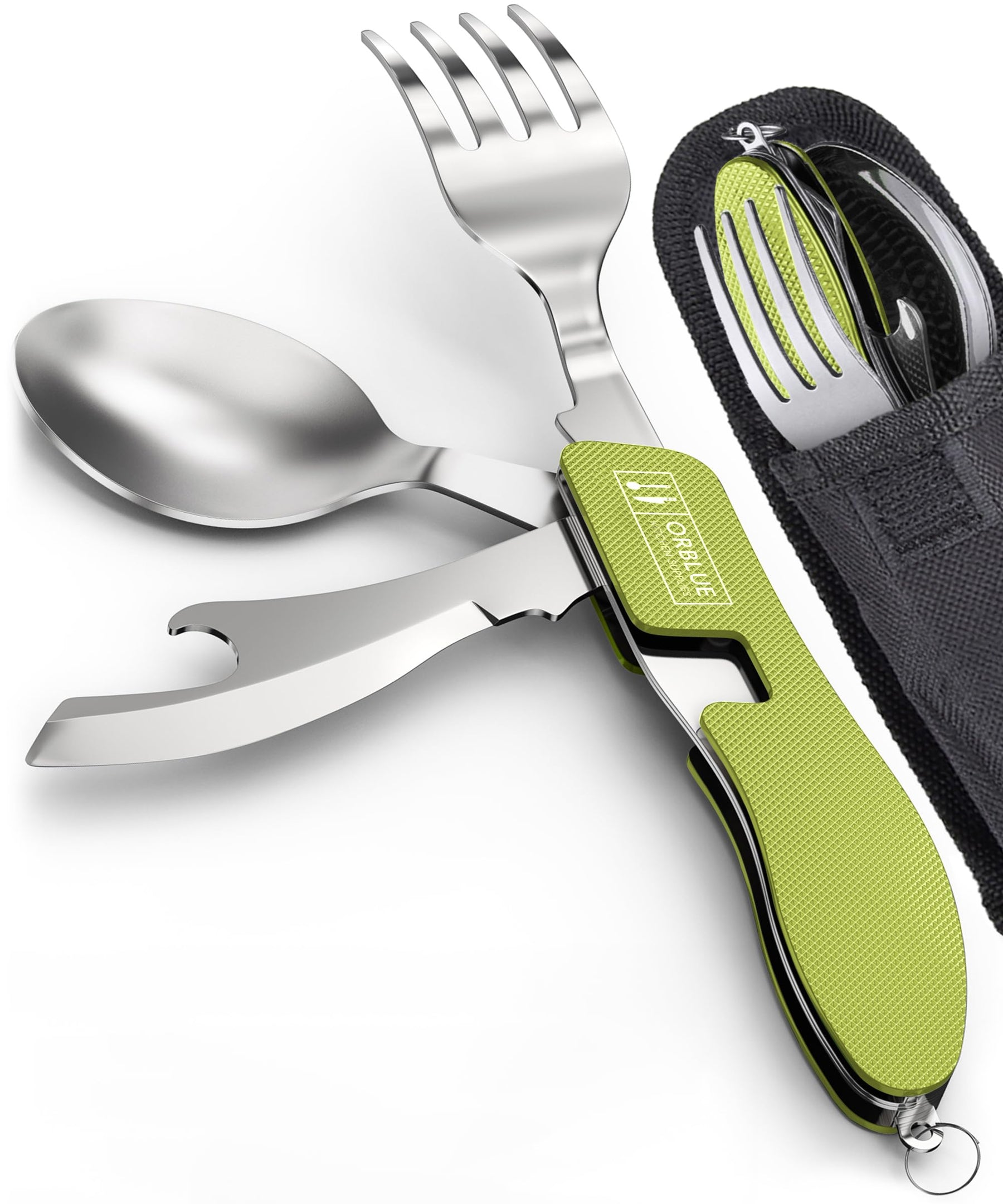 2 Pack Stainless Steel 4 in 1 Camping Utensils with Bottle Opener