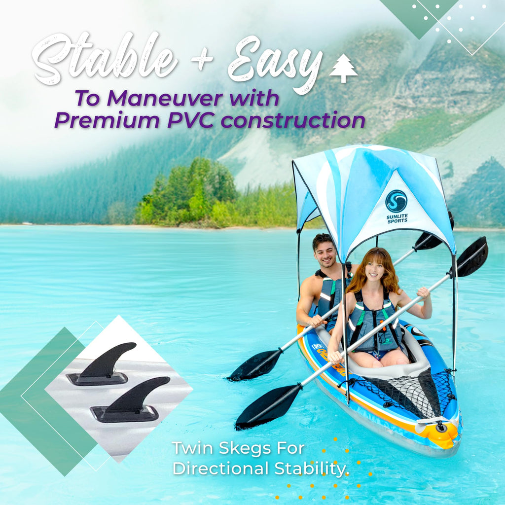 Two Person Inflatable Kayak with Canopy Oars Pump and Carry Bag