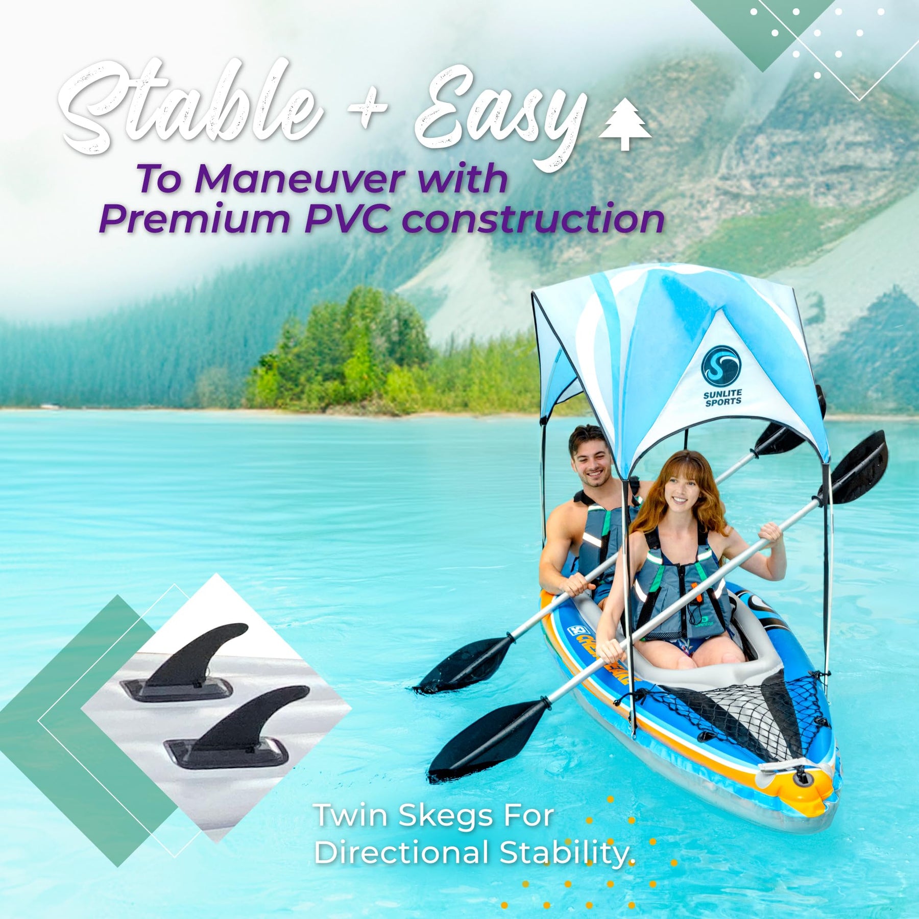 Two Person Inflatable Kayak with Canopy Oars Pump and Carry Bag