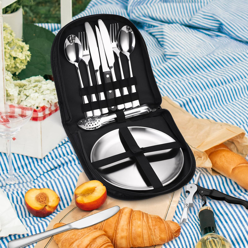 Stainless Steel Camping Silverware Kit with Cutlery Organizer