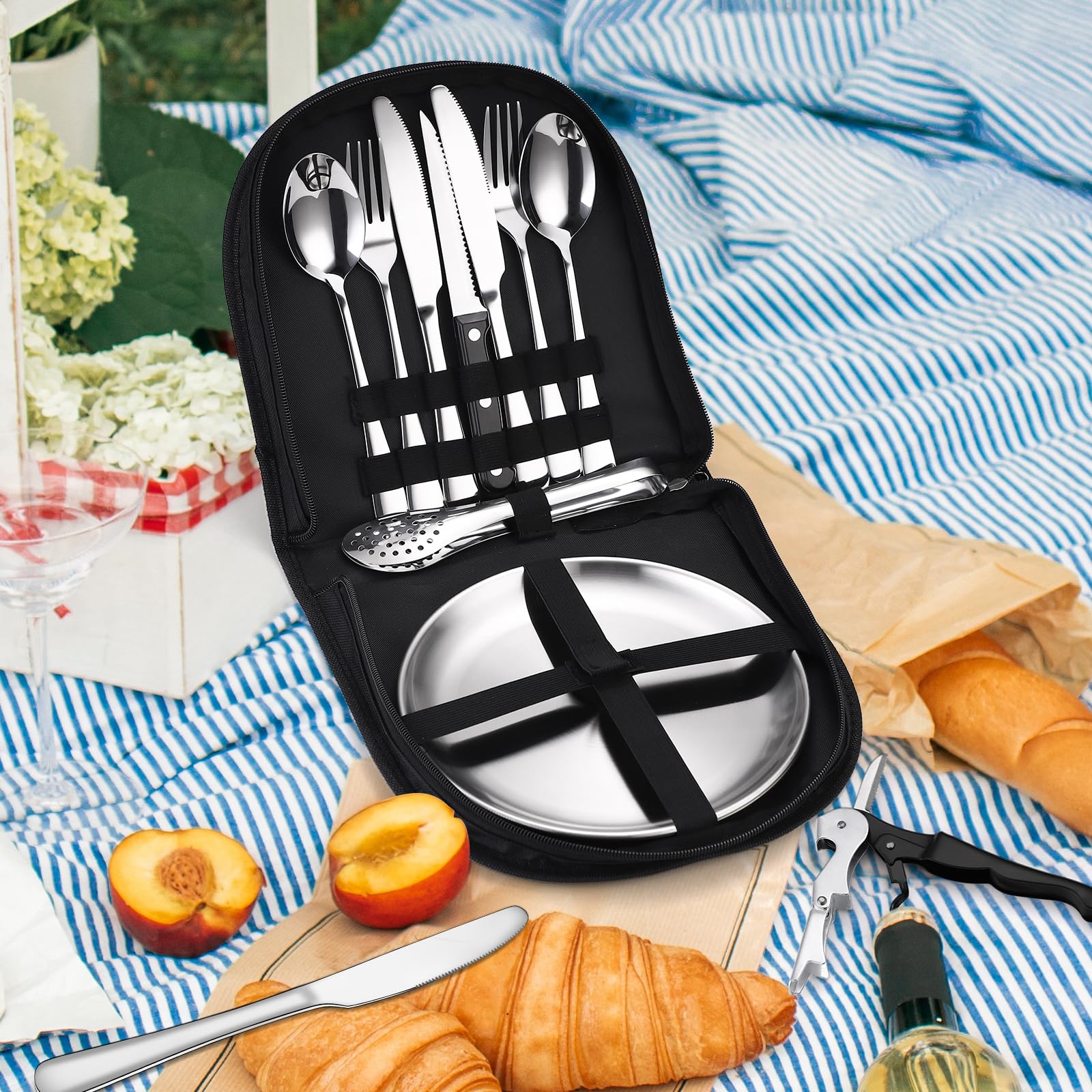 Stainless Steel Camping Silverware Kit with Cutlery Organizer