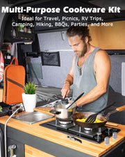 Camping Cooking Utensil Set Stainless Steel Silicone Camp Kitchen Gear