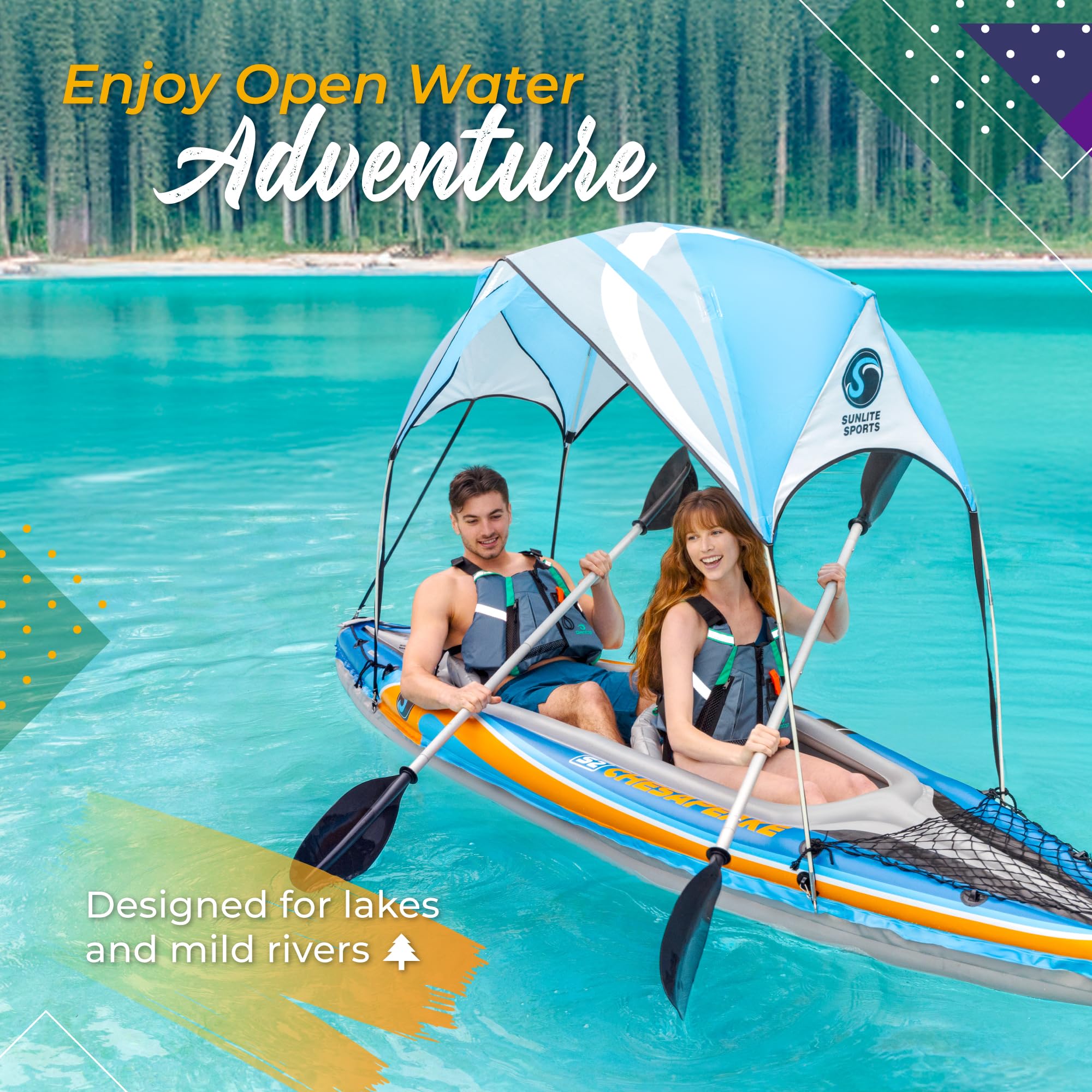 Two Person Inflatable Kayak with Canopy Oars Pump and Carry Bag