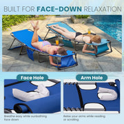 400lb Beach Lounge Chair with Face Hole Canopy and Side Table