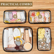 4 Piece Clear Hard Shell Zipper Pouches Travel Toiletry Organizer