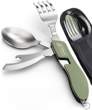 2 Pack Stainless Steel 4 in 1 Camping Utensils with Bottle Opener