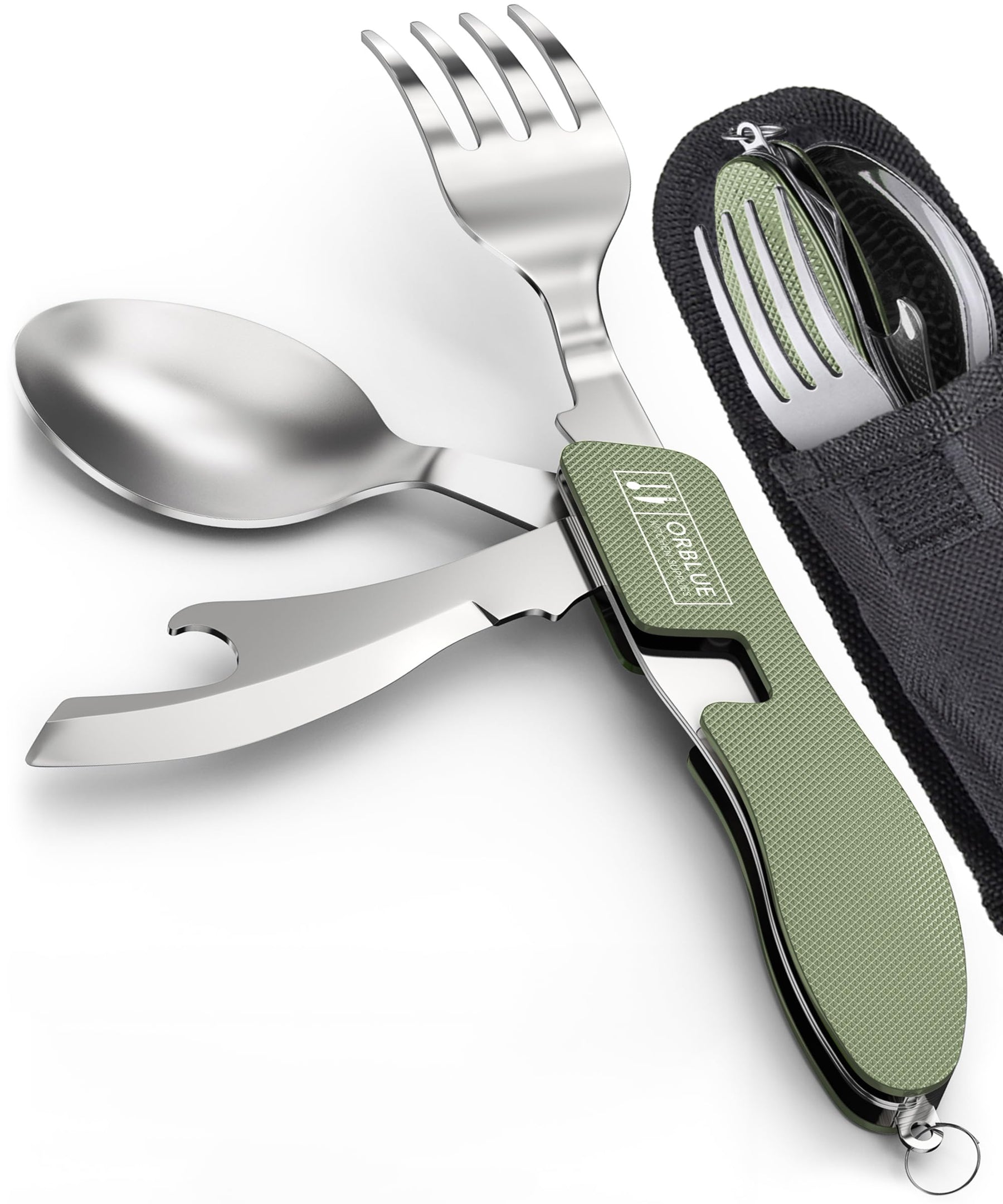 2 Pack Stainless Steel 4 in 1 Camping Utensils with Bottle Opener