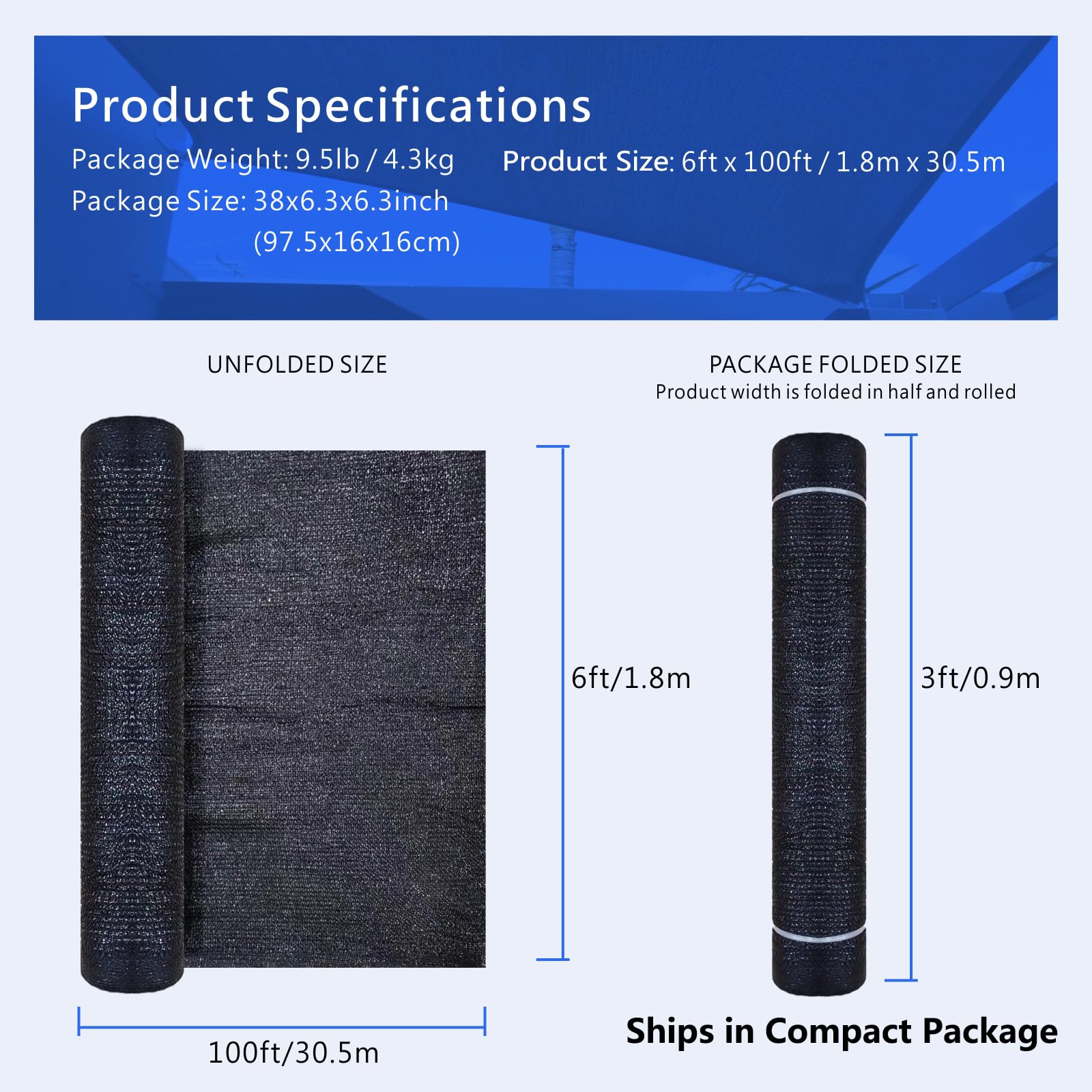 Black Shade Cloth Roll Outdoor Sunblock Mesh for Garden Patio Canopy