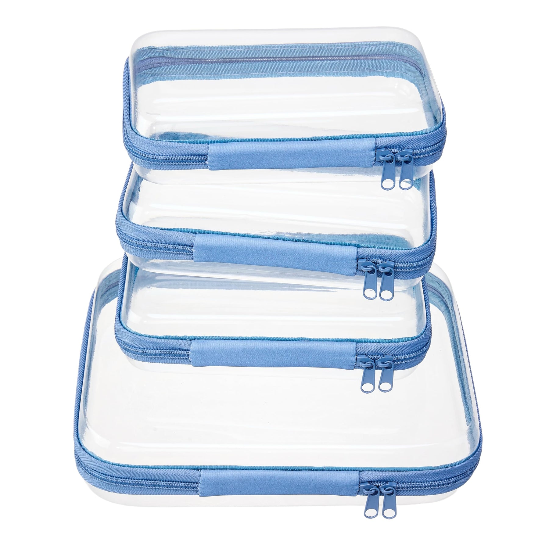 4 Piece Clear Hard Shell Zipper Pouches Travel Toiletry Organizer