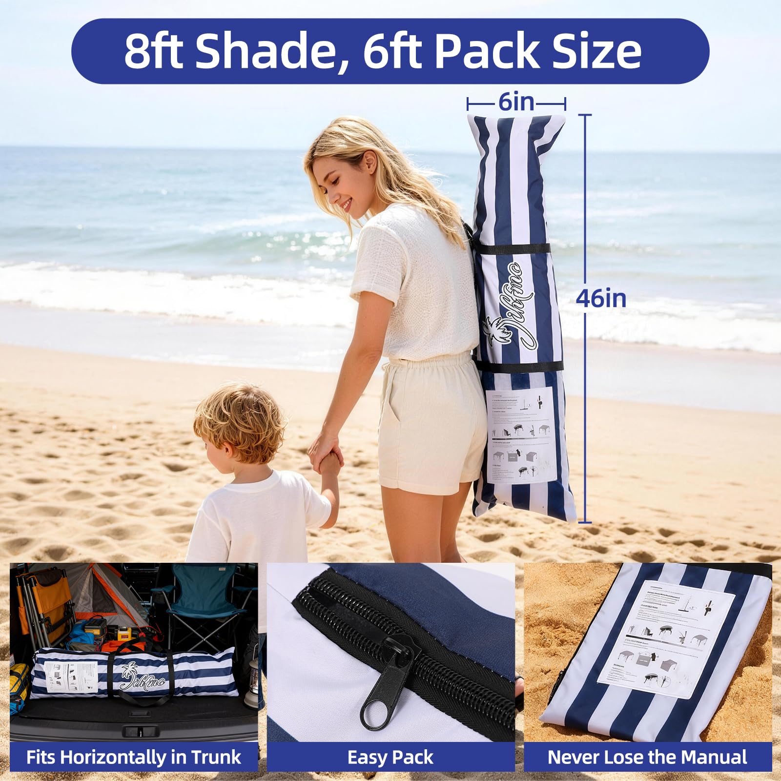 Large Beach Cabana Tent UPF 50 Windproof Easy Setup Sun Shelter
