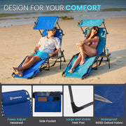 400lb Beach Lounge Chair with Face Hole Canopy and Side Table