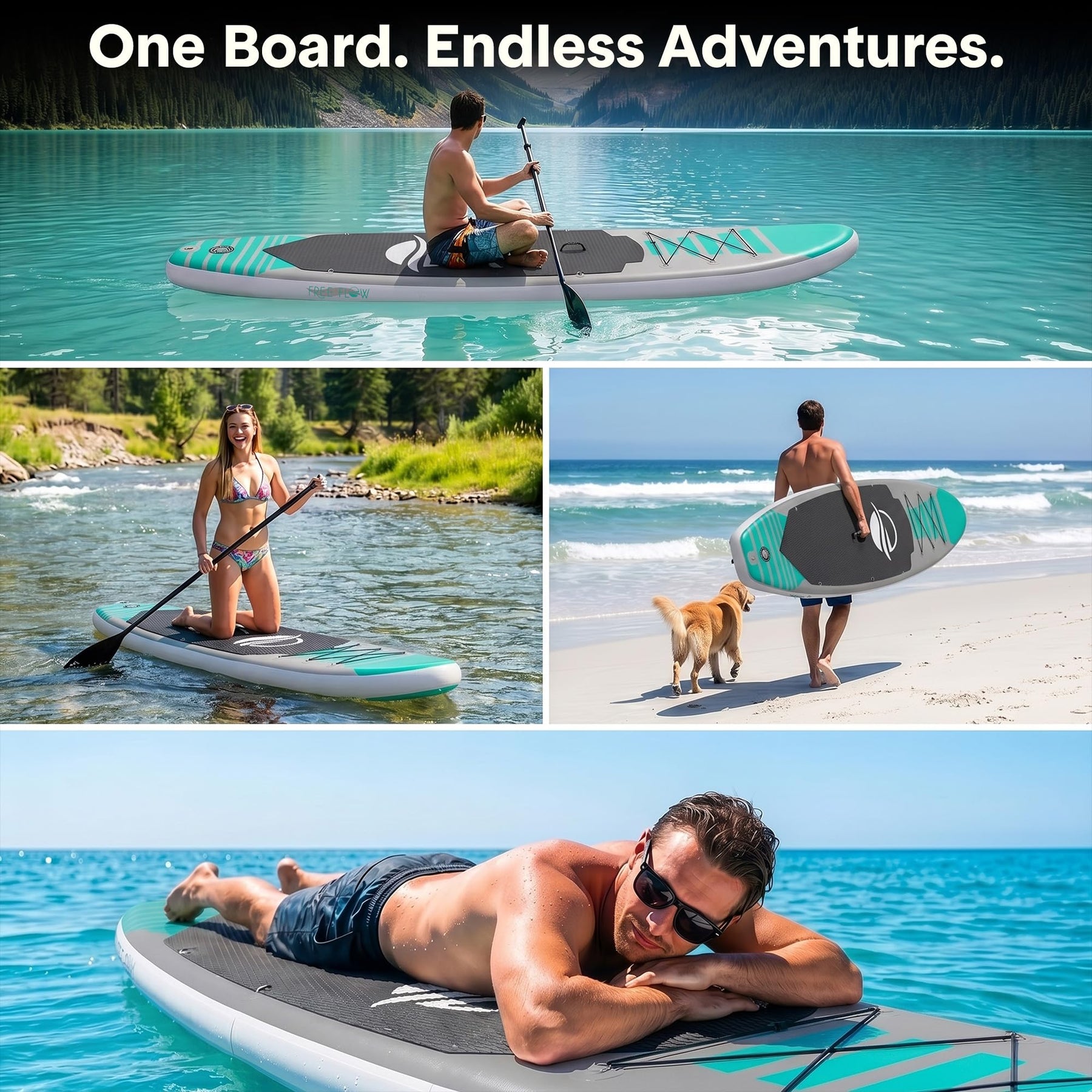 Wide Stable Inflatable Stand Up Paddle Board with SUP Kit and EVA Deck