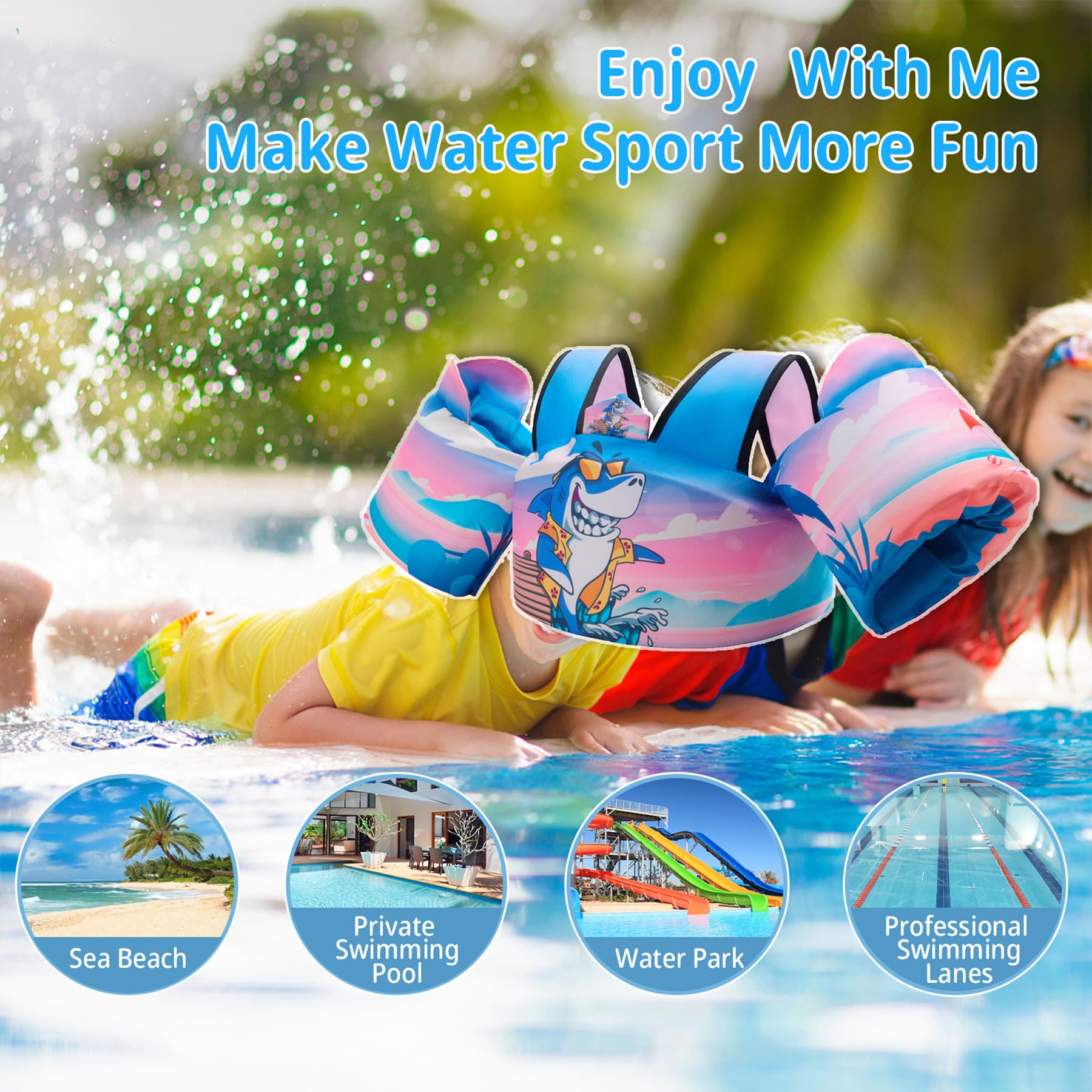 Toddler Swim Vest with Arm Floaties and Adjustable Crotch Straps