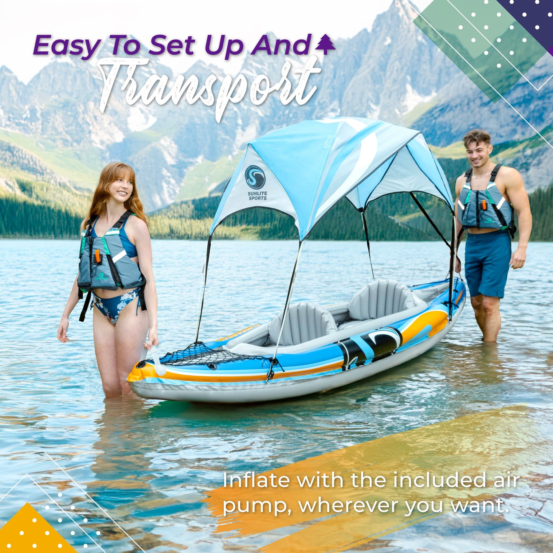 Two Person Inflatable Kayak with Canopy Oars Pump and Carry Bag