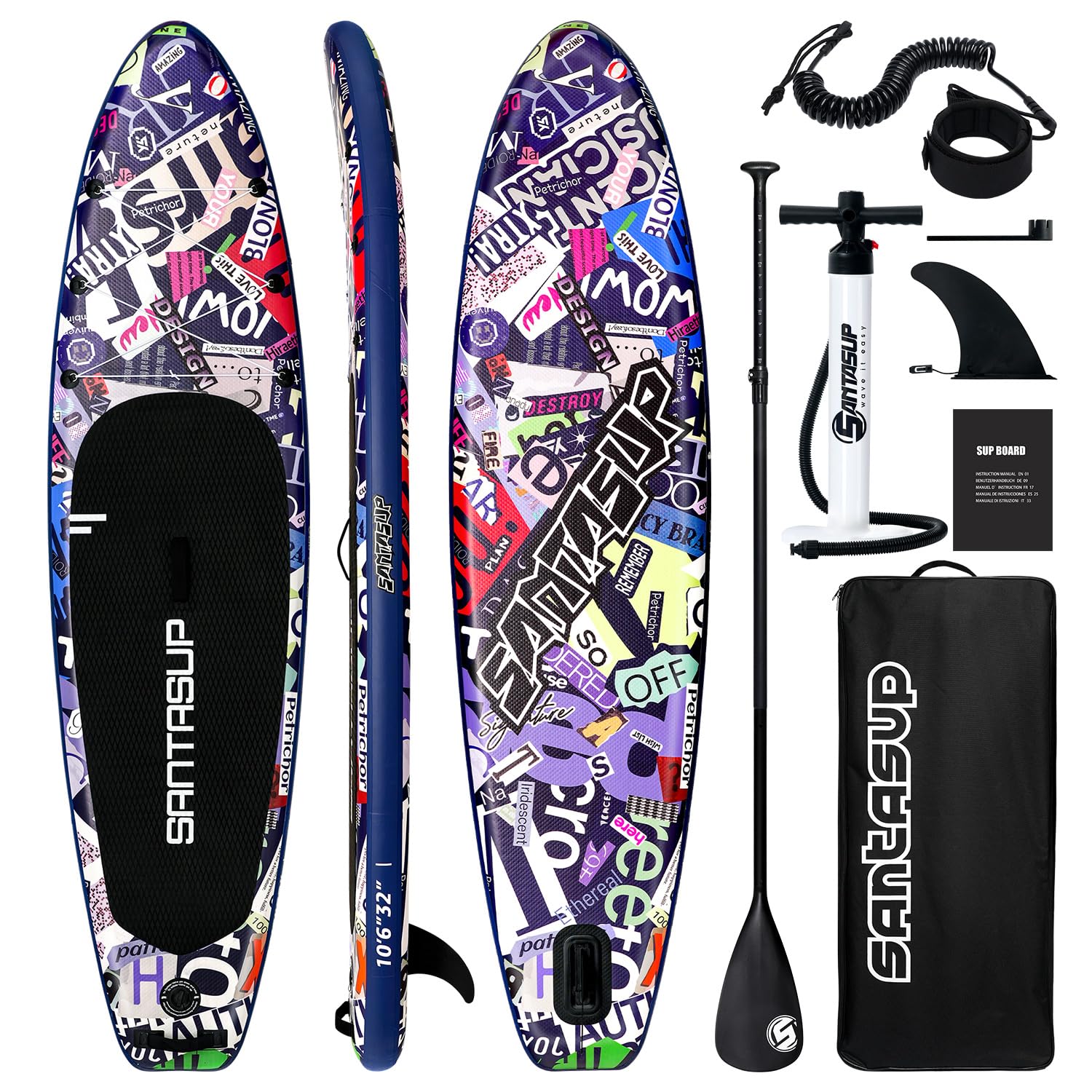 Wide Inflatable Stand Up Paddle Board with Accessories and EVA Deck