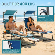 400lb Beach Lounge Chair with Face Hole Canopy and Side Table