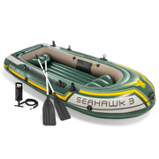 Inflatable Fishing Boat with Oars Pump Rod Holders and Gear Pouch