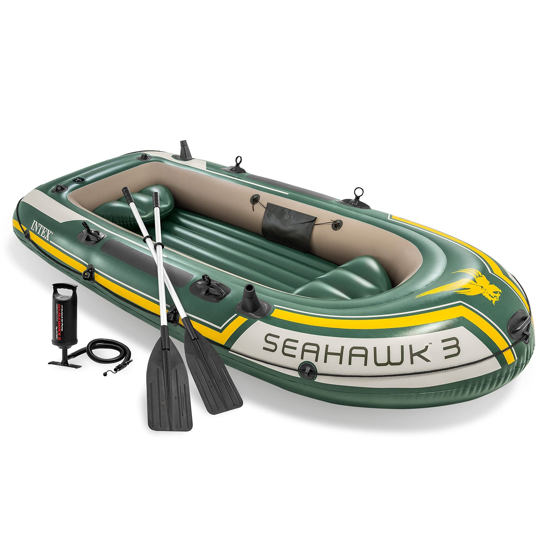 Inflatable Fishing Boat with Oars Pump Rod Holders and Gear Pouch
