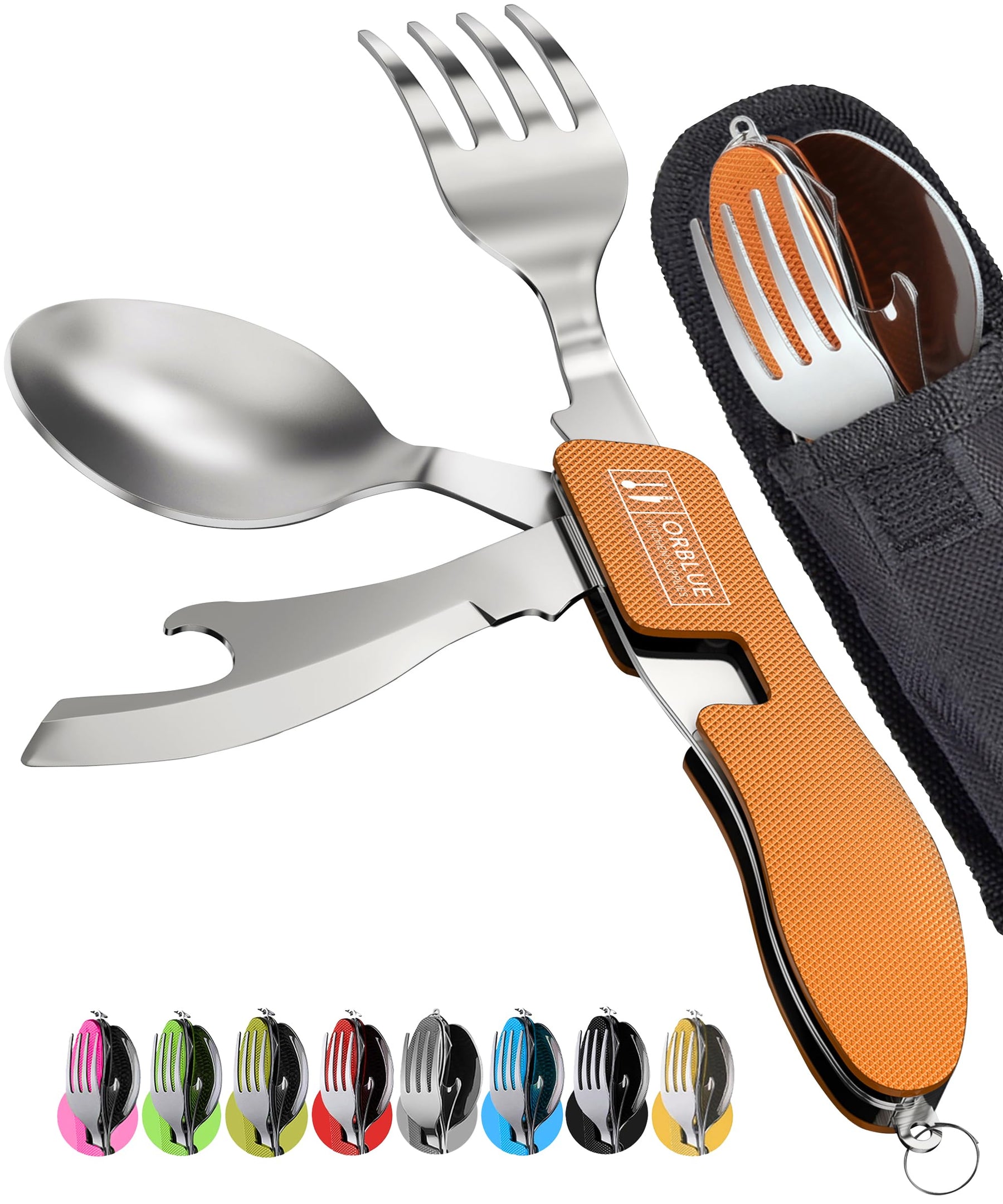 2 Pack Stainless Steel 4 in 1 Camping Utensils with Bottle Opener