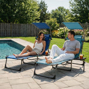 400lb Beach Lounge Chair with Face Hole Canopy and Side Table