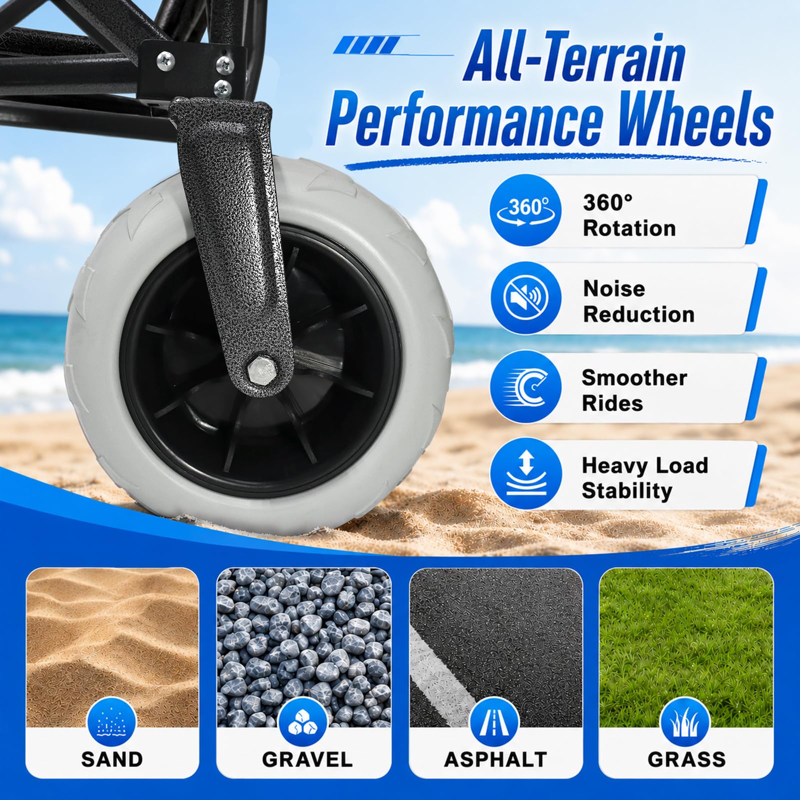 Heavy Duty Beach Wagon with Big Sand Proof Wheels Large Capacity Cart