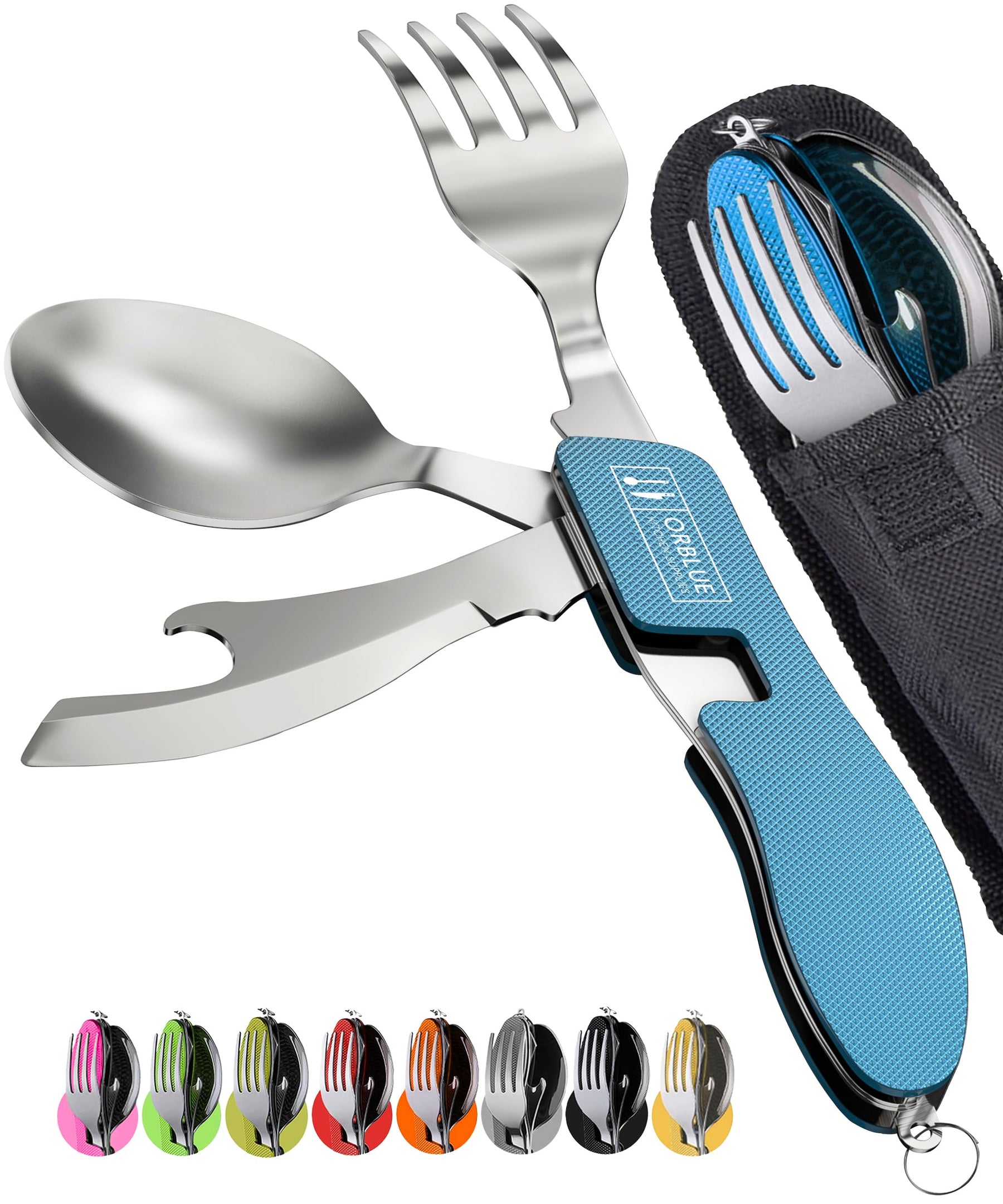2 Pack Stainless Steel 4 in 1 Camping Utensils with Bottle Opener