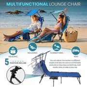 400lb Beach Lounge Chair with Face Hole Canopy and Side Table
