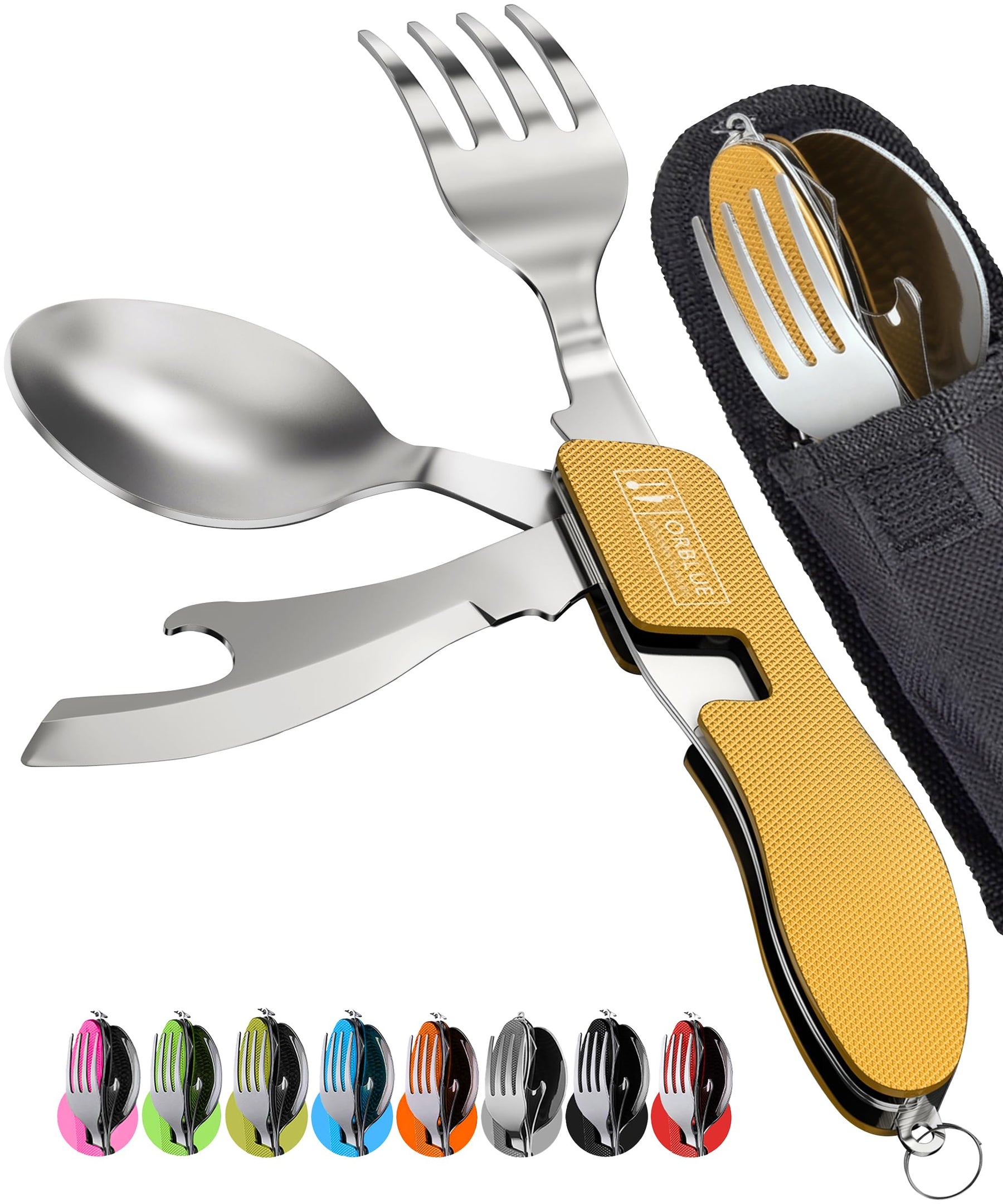 2 Pack Stainless Steel 4 in 1 Camping Utensils with Bottle Opener