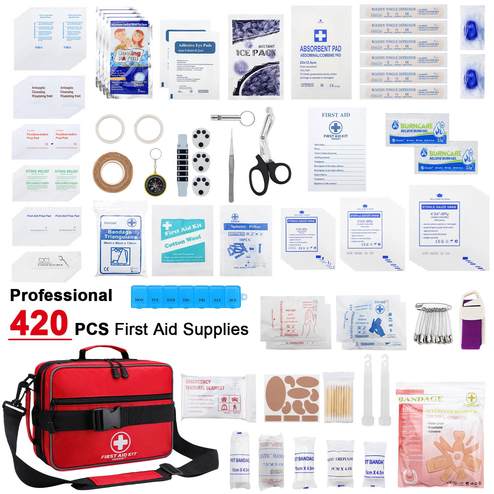420 Piece Large First Aid Kit for Home Car Travel Camping Hiking