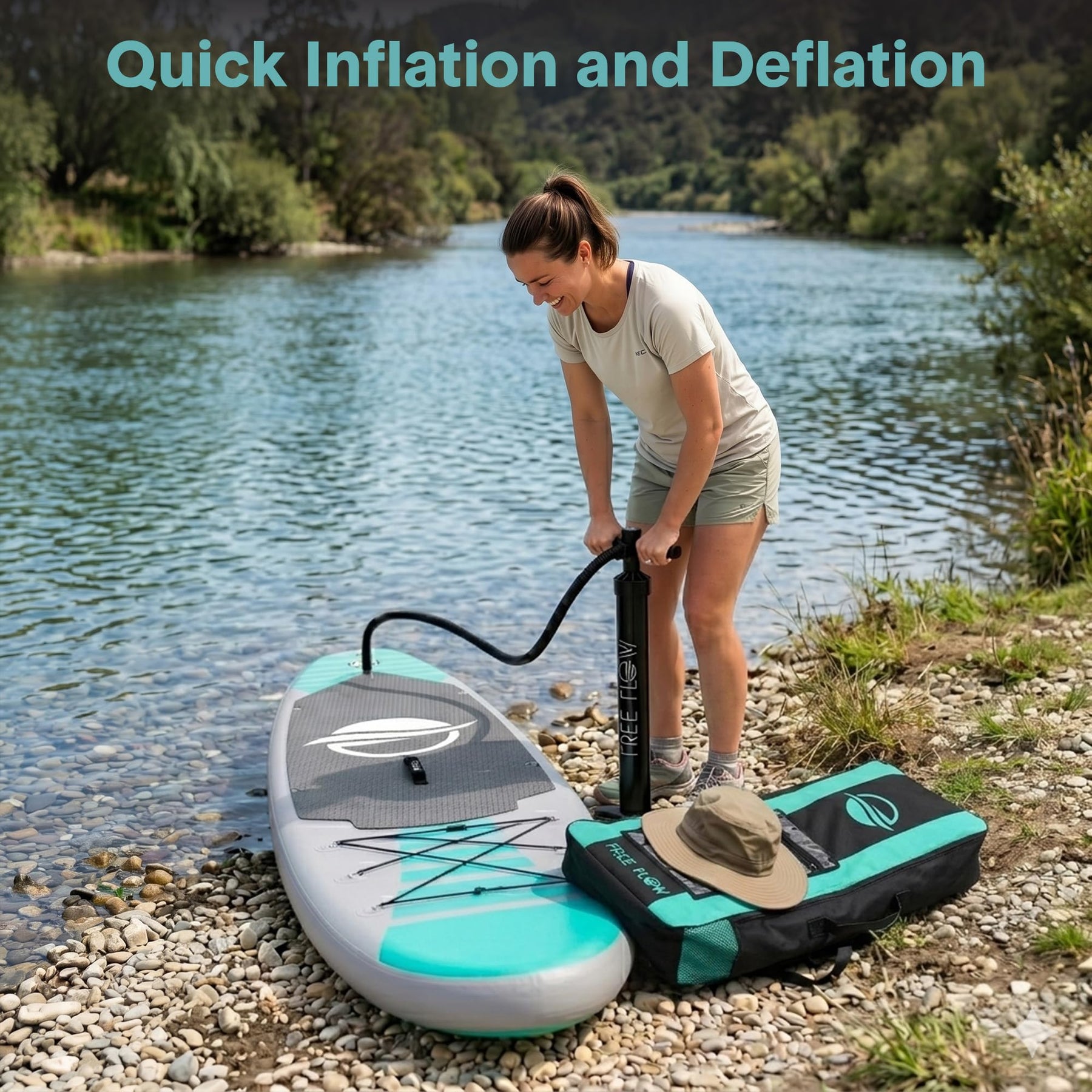 Wide Stable Inflatable Stand Up Paddle Board with SUP Kit and EVA Deck