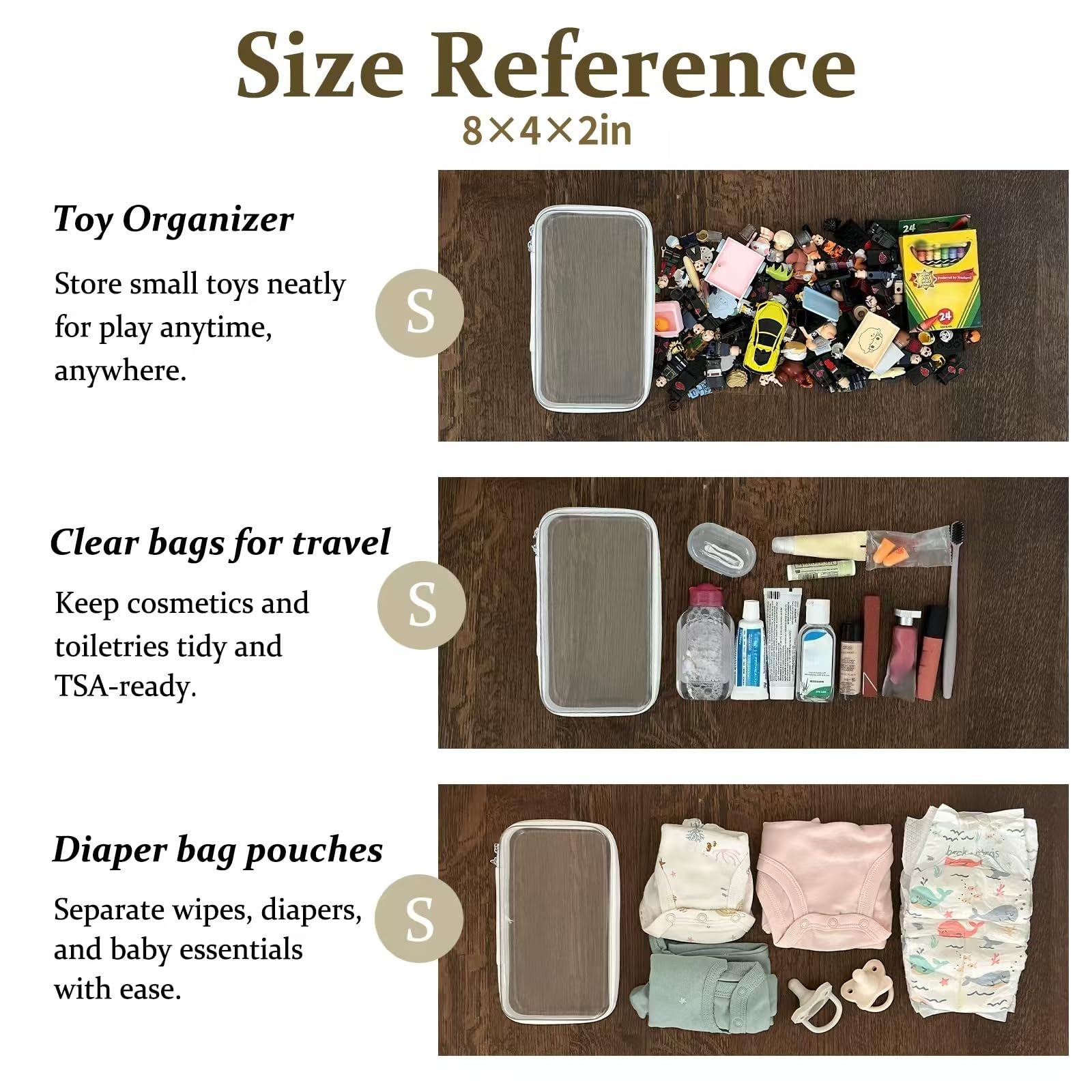 4 Piece Clear Hard Shell Zipper Pouches Travel Toiletry Organizer