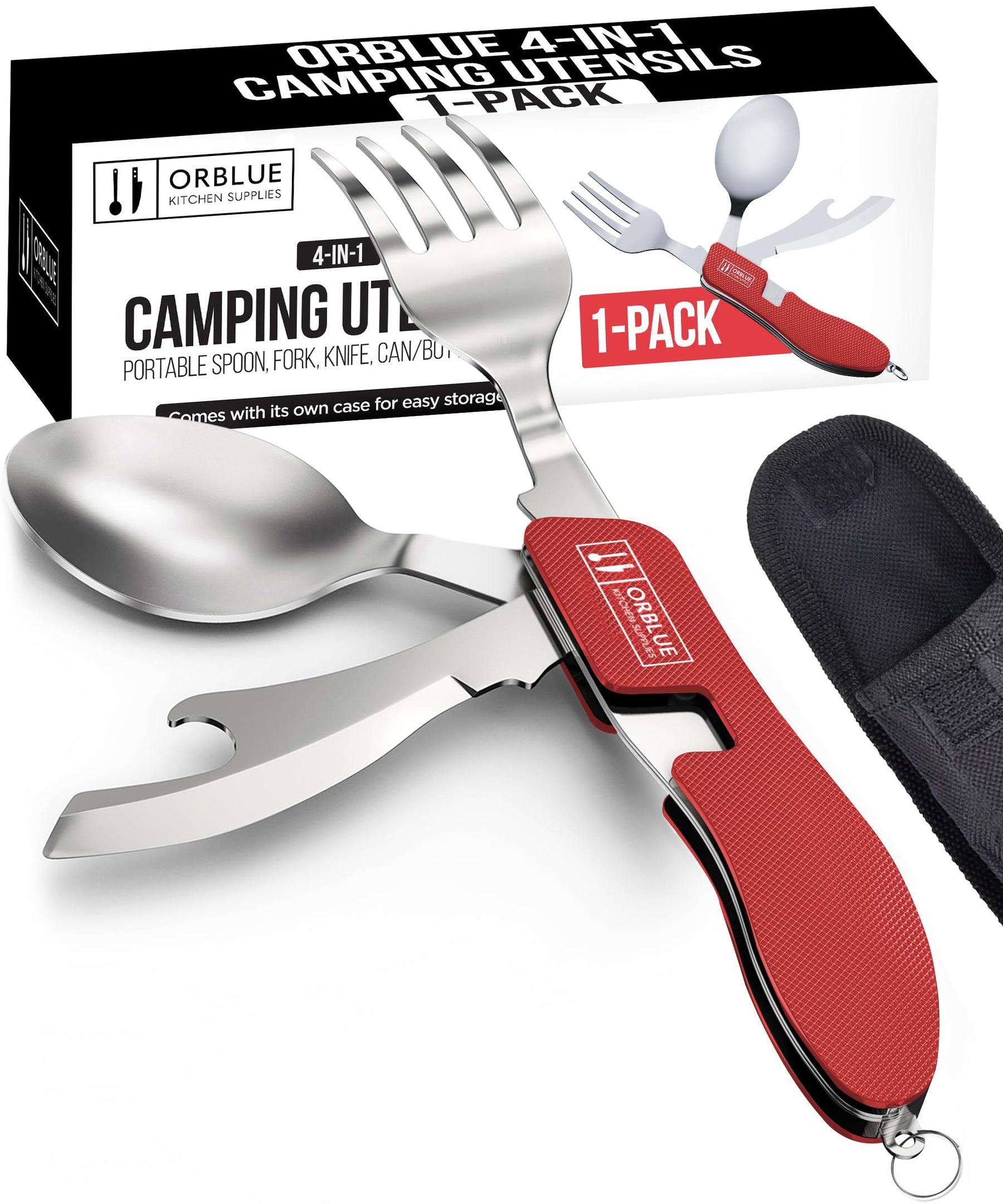 2 Pack Stainless Steel 4 in 1 Camping Utensils with Bottle Opener