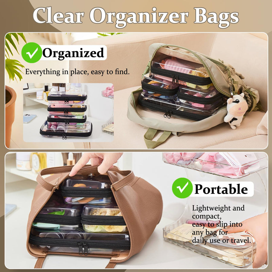 4 Piece Clear Hard Shell Zipper Pouches Travel Toiletry Organizer