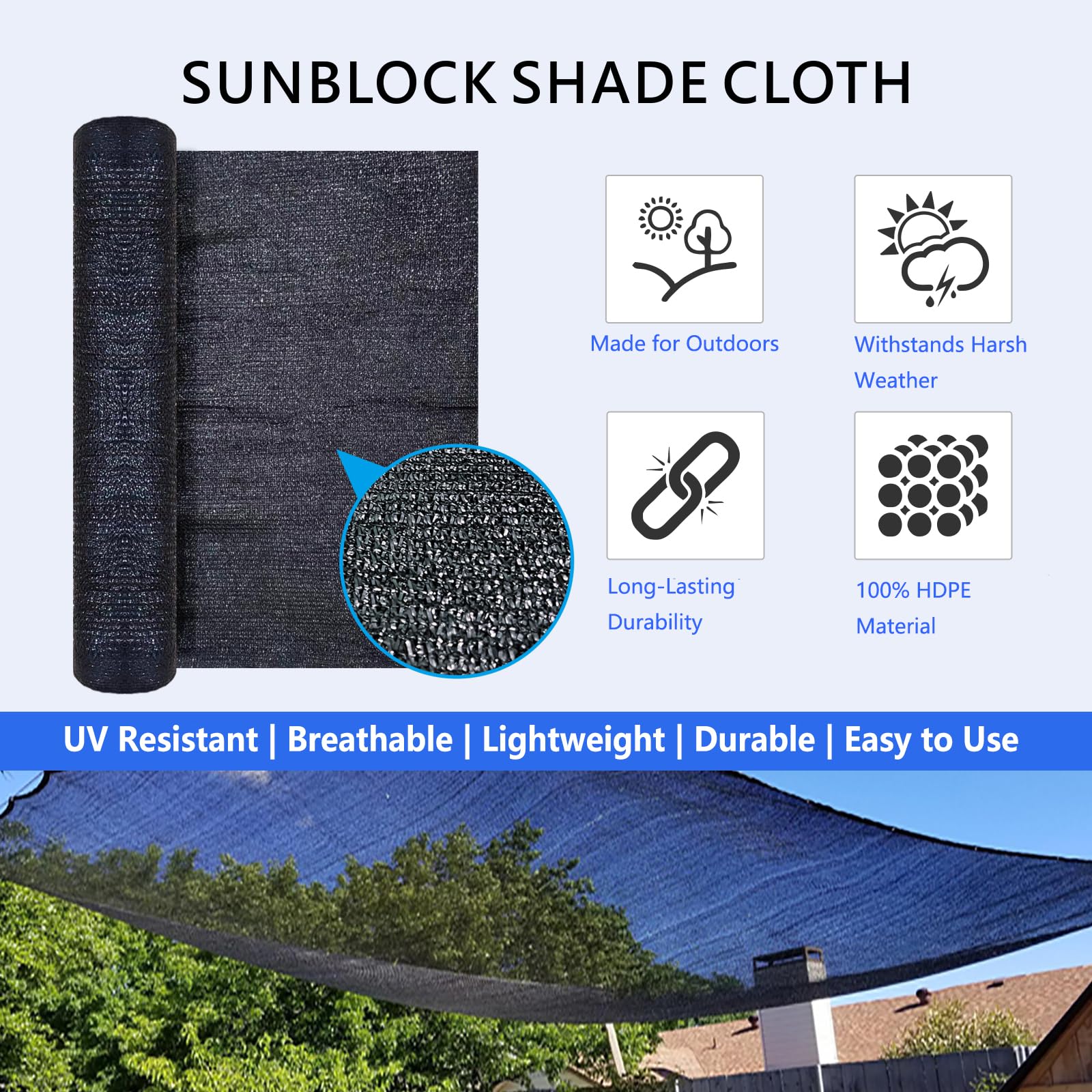 Black Shade Cloth Roll Outdoor Sunblock Mesh for Garden Patio Canopy