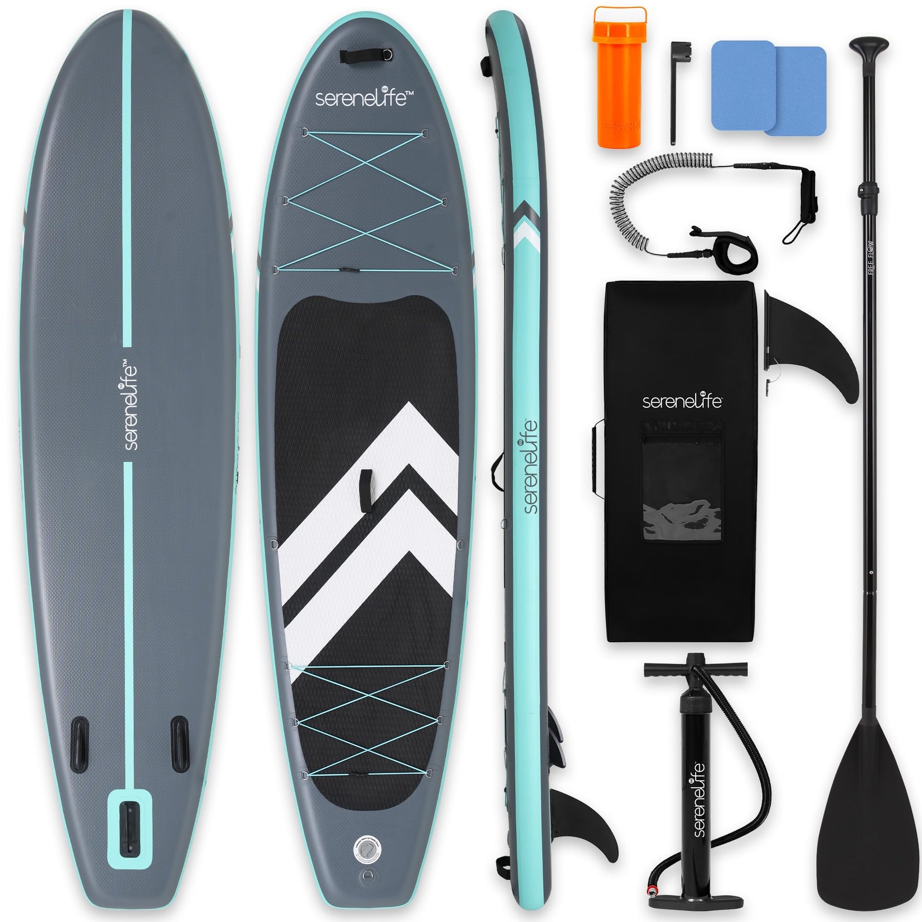 Wide Stable Inflatable Stand Up Paddle Board with SUP Kit and EVA Deck