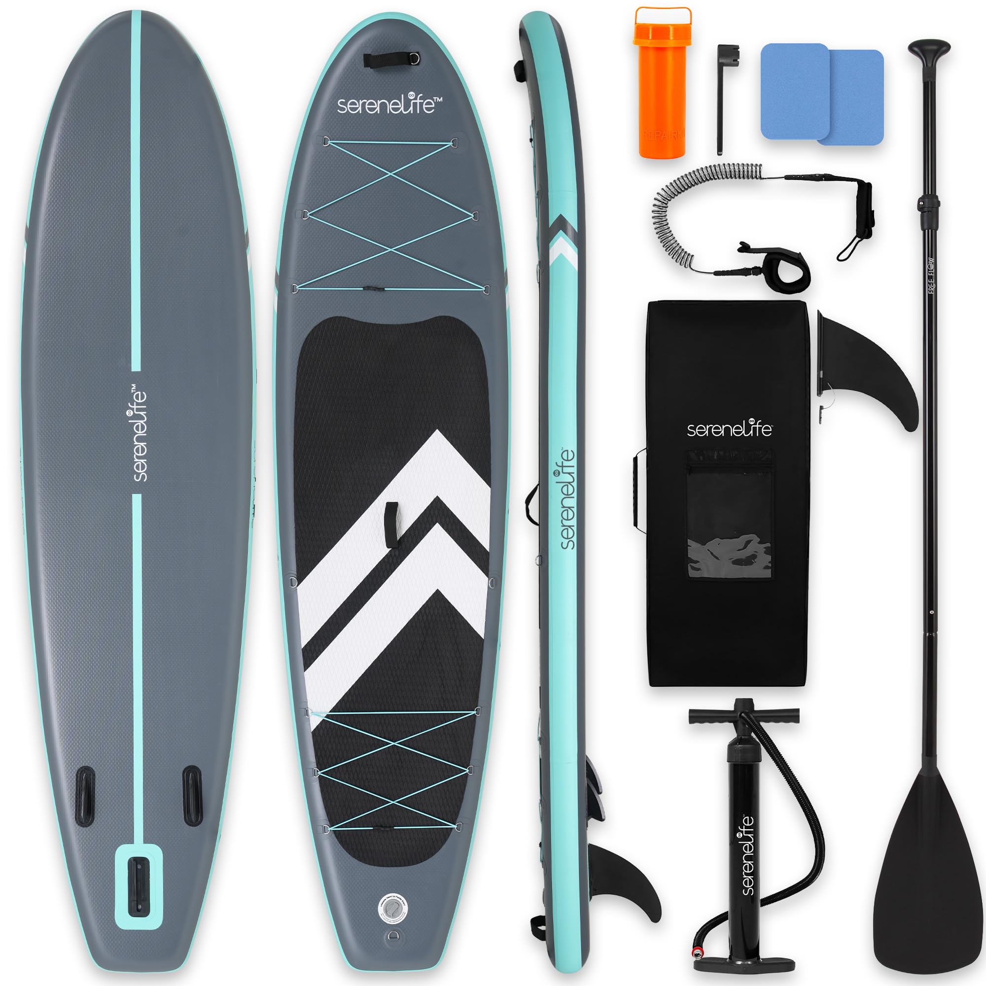 Wide Stable Inflatable Stand Up Paddle Board with SUP Kit and EVA Deck