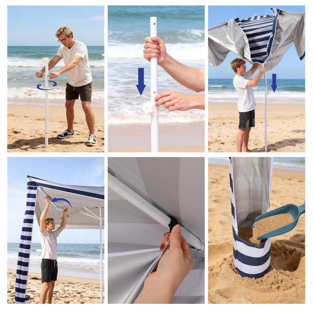 Large Beach Cabana Tent UPF 50 Windproof Easy Setup Sun Shelter