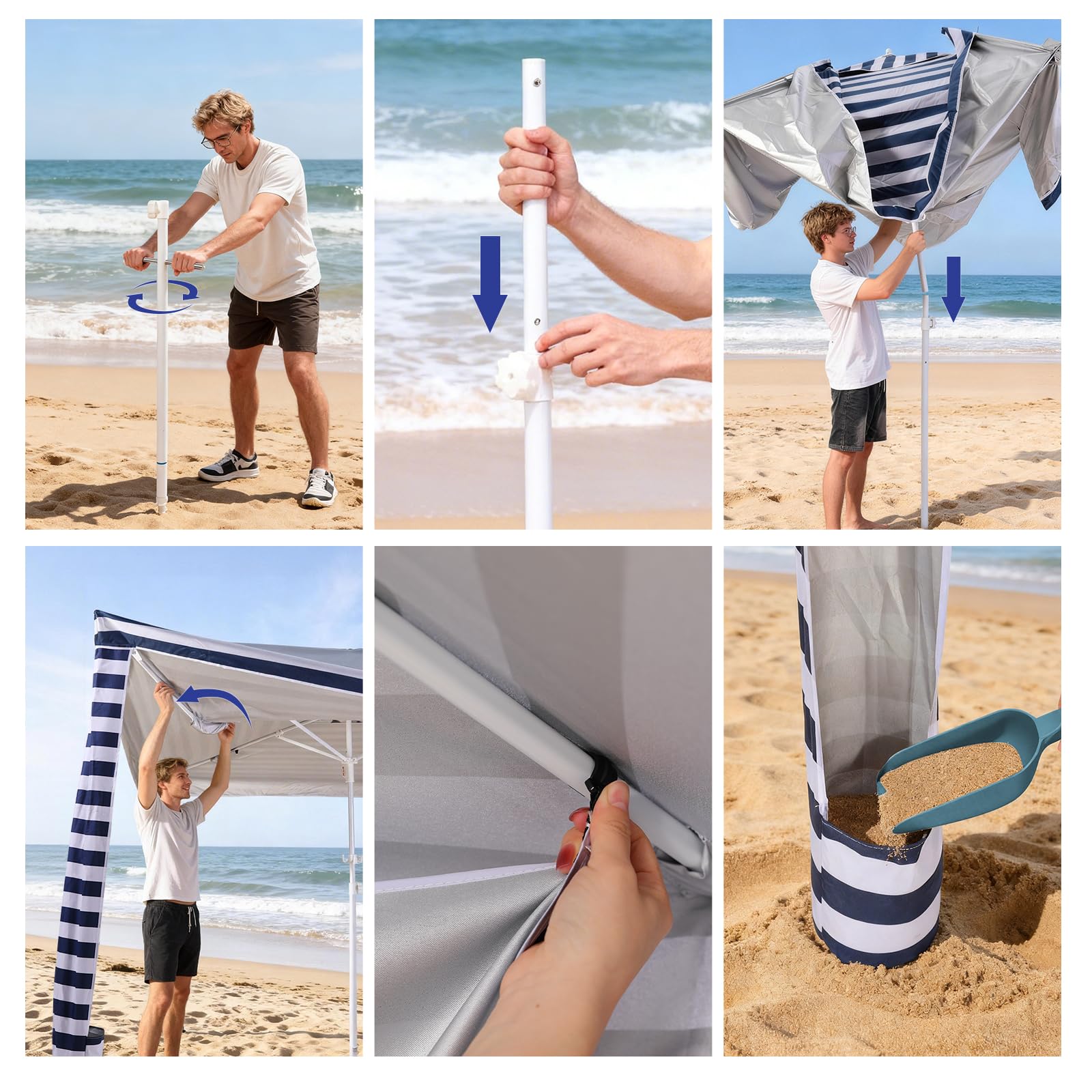 Large Beach Cabana Tent UPF 50 Windproof Easy Setup Sun Shelter