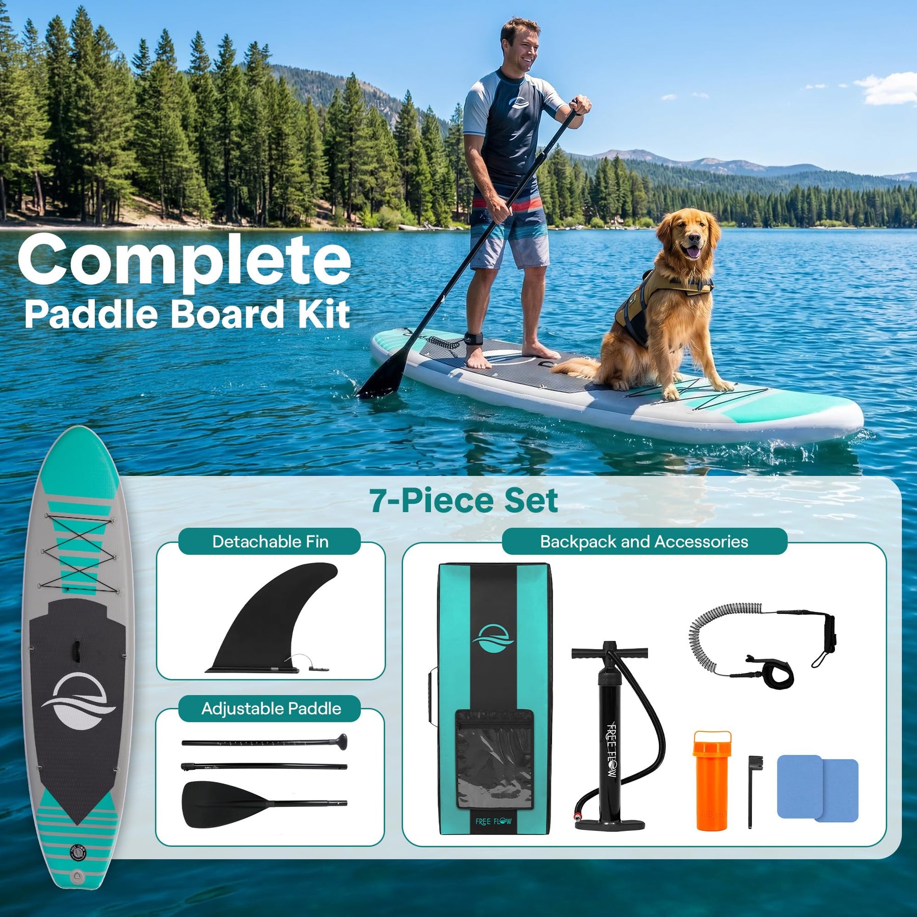Wide Stable Inflatable Stand Up Paddle Board with SUP Kit and EVA Deck