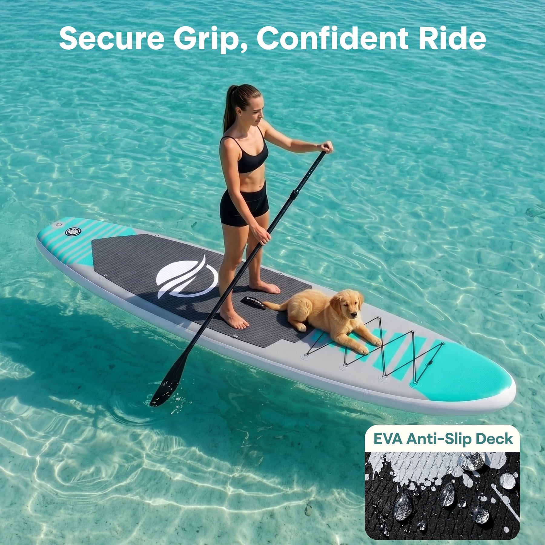 Wide Stable Inflatable Stand Up Paddle Board with SUP Kit and EVA Deck