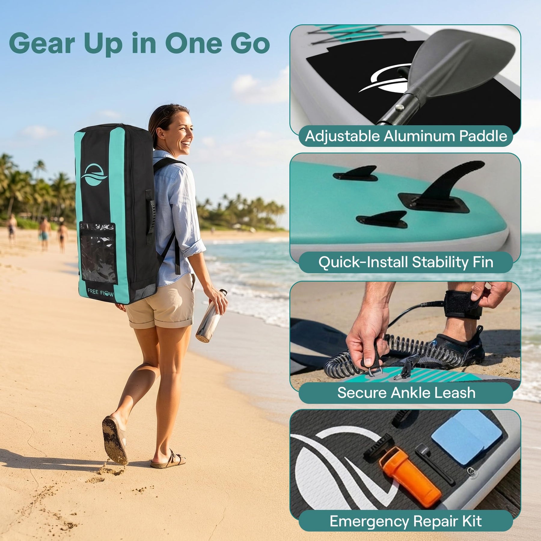 Wide Stable Inflatable Stand Up Paddle Board with SUP Kit and EVA Deck
