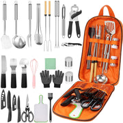 Camping Cooking Utensil Set Stainless Steel Silicone Camp Kitchen Gear