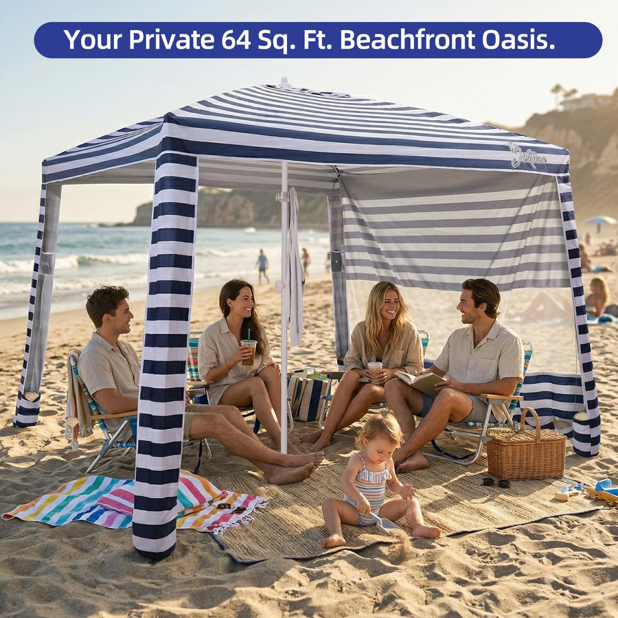 Large Beach Cabana Tent UPF 50 Windproof Easy Setup Sun Shelter