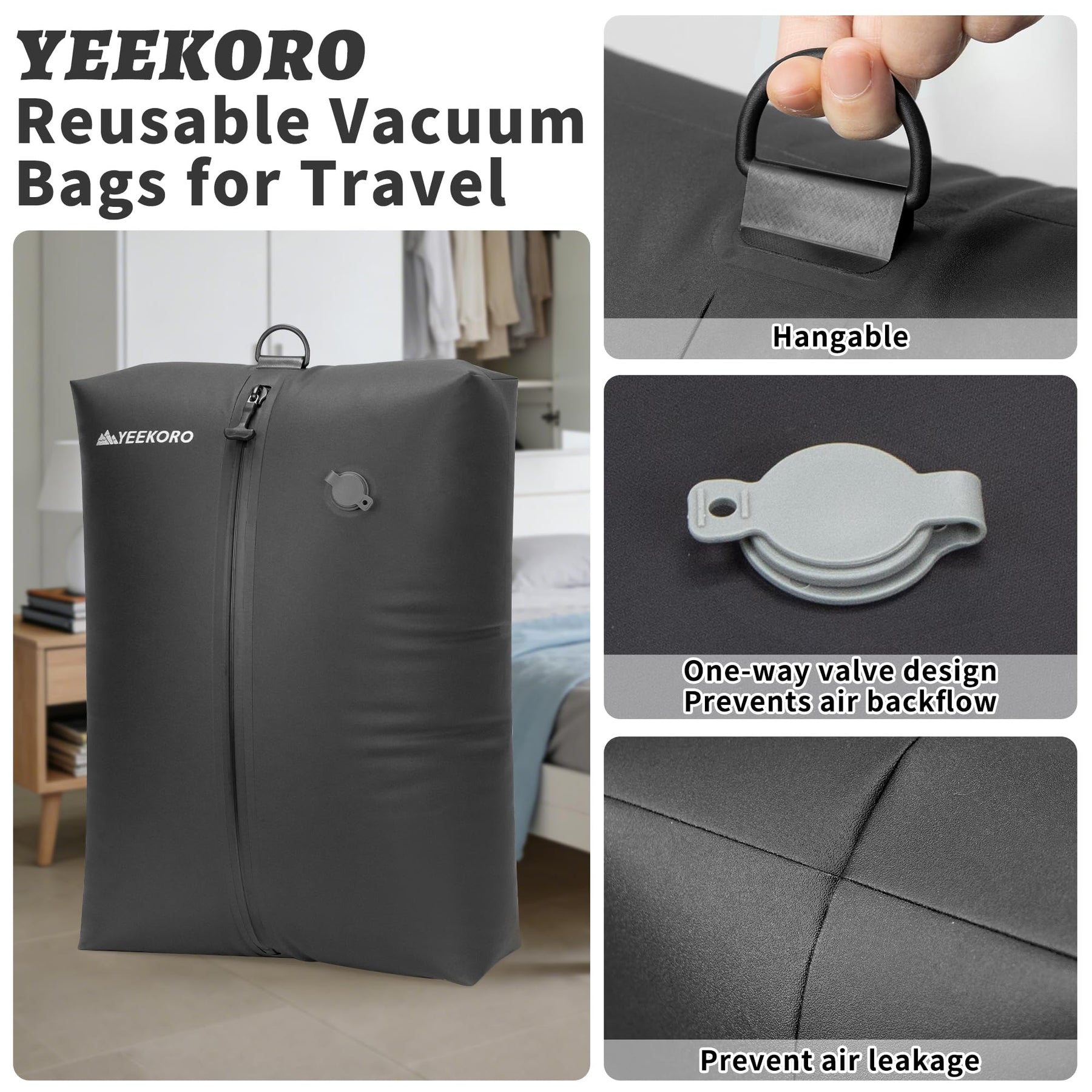 IPX8 Waterproof Reusable Travel Vacuum Compression Bags for Suitcases