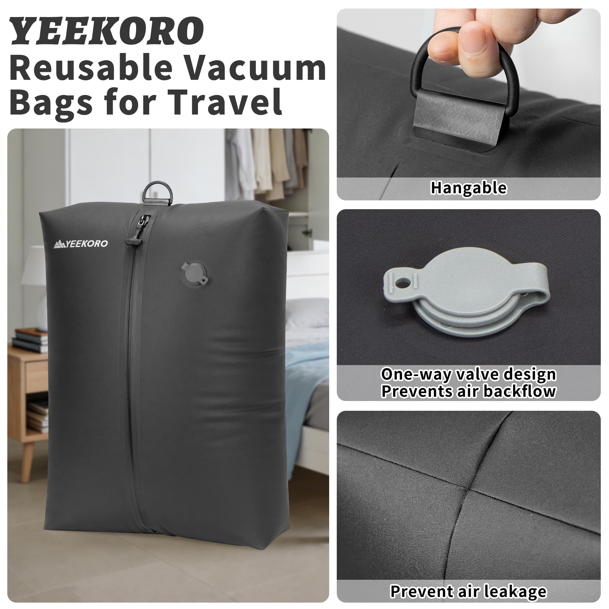 IPX8 Waterproof Reusable Travel Vacuum Compression Bags for Suitcases